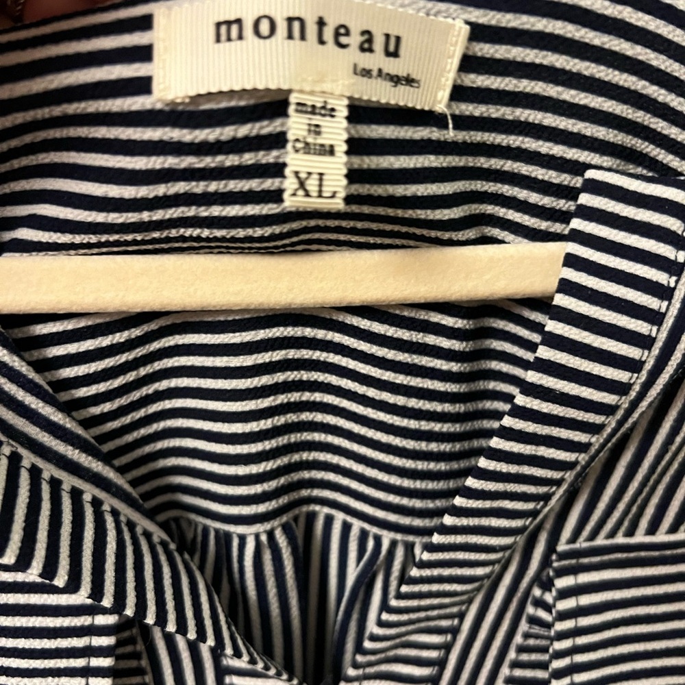 Monteau Navy and White Striped Midi Dress